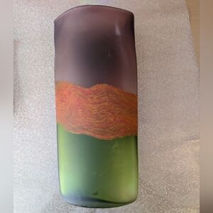 Vase Art Glass Matte Finish Multi Color Green, Purple and Orange Vase